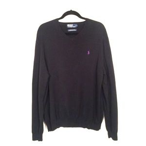 Ralph Lauren: Black Polo V-Neck Sweater XL